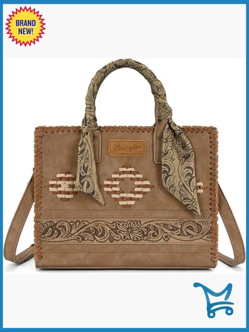 Leather Satchel Tote with Detachable Scarf, Adjustable Strap, Multiple
